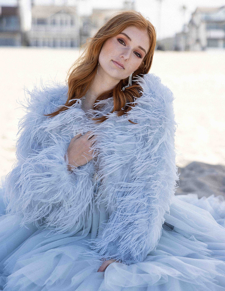 Blue feather coat on sale