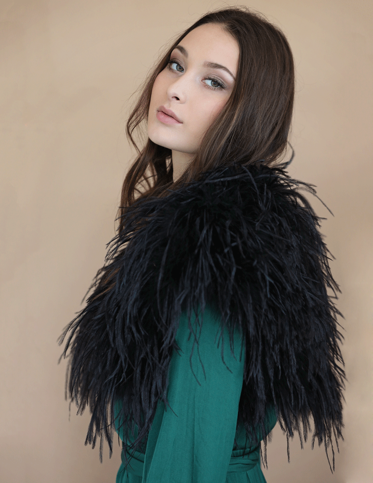 Blaire Feather Bolero in Jet Le NUAGE Luxe